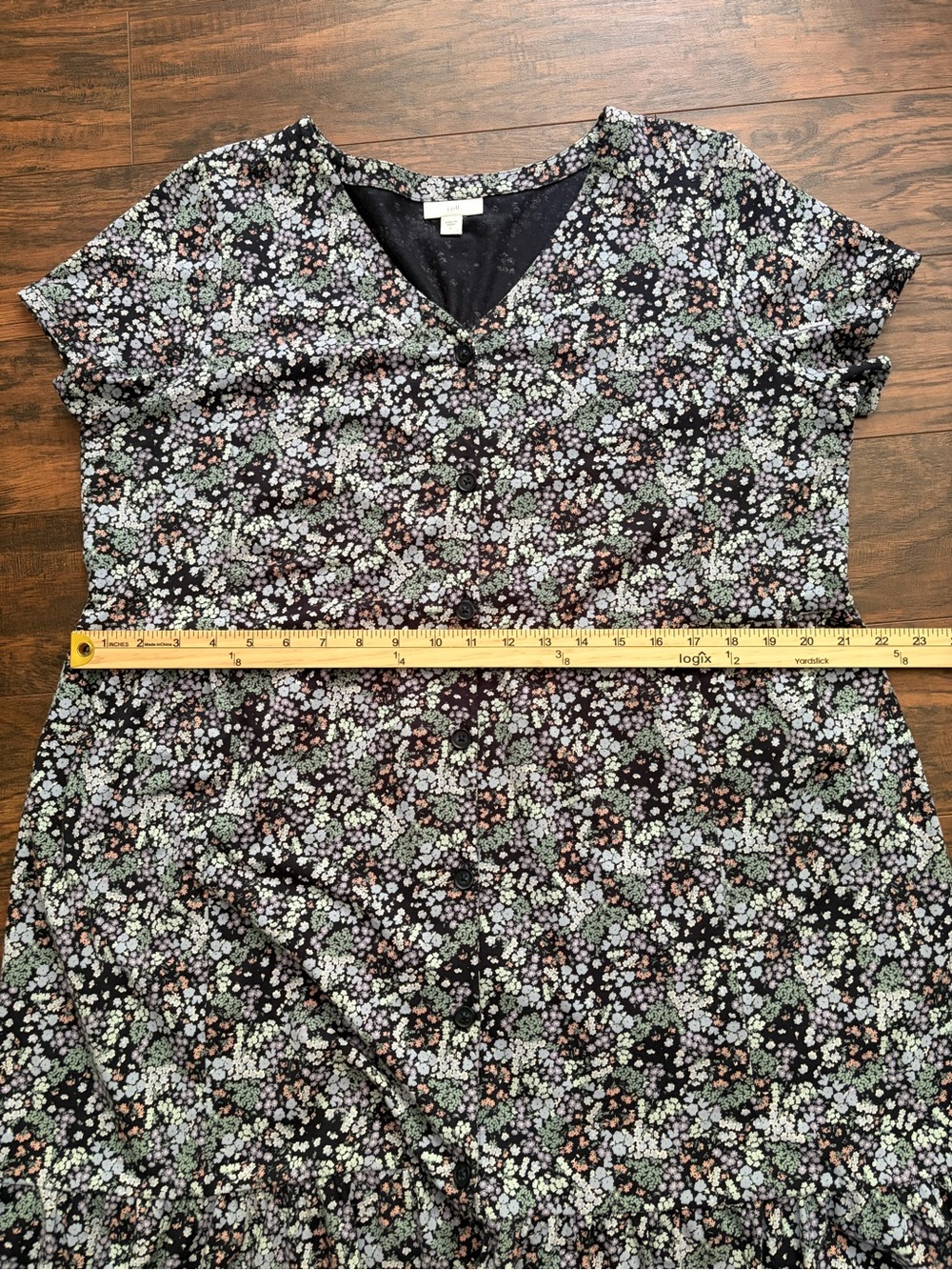 J. Jill Floral Cotton Tencel Short Sleeve Tiered Button Front V-neck Dress - Picture 9 of 12